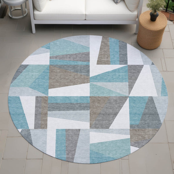 HomeRoots 8' Teal Blue Geometric Washable Area Rug - Stylish Indoor/Outdoor Accent for High Traffic Spaces 659546