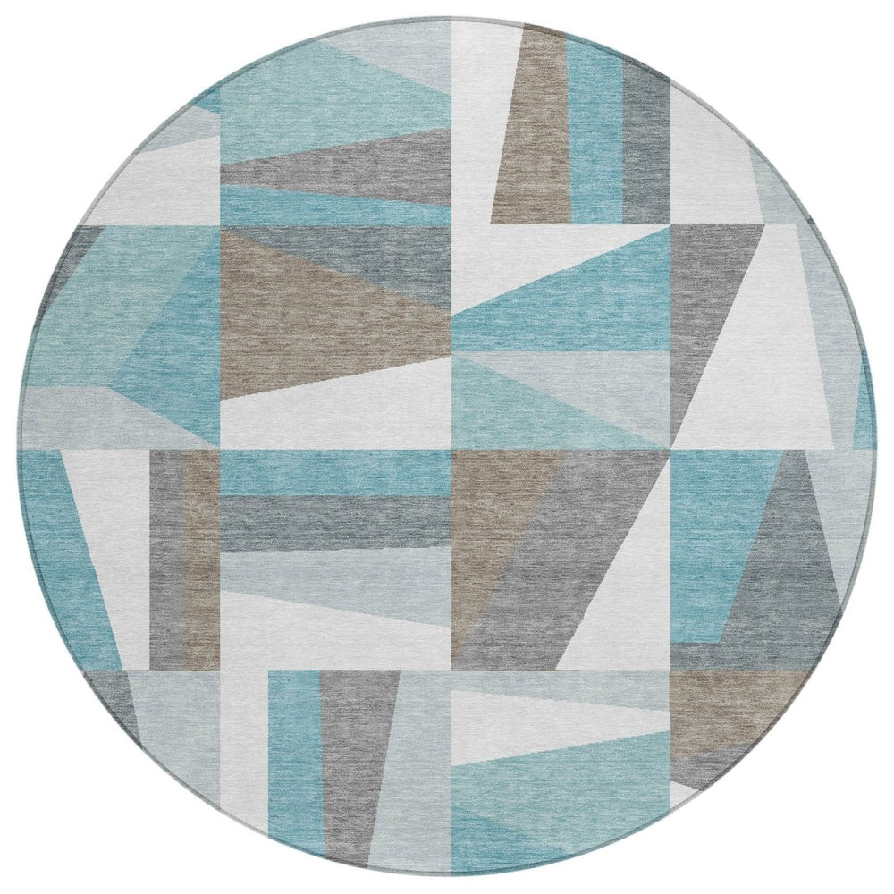 HomeRoots 8' Teal Blue Geometric Washable Area Rug - Stylish Indoor/Outdoor Accent for High Traffic Spaces 659546