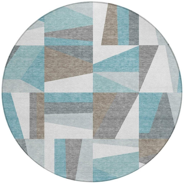 HomeRoots 8' Teal Blue Geometric Washable Area Rug - Stylish Indoor/Outdoor Accent for High Traffic Spaces 659546