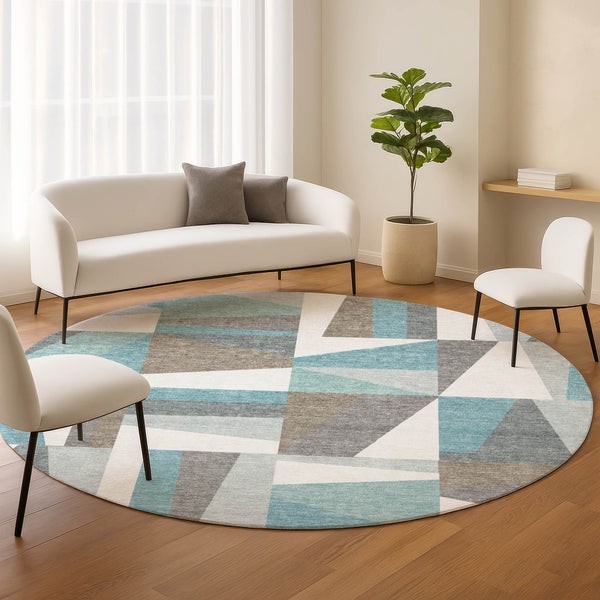 HomeRoots 8' Teal Blue Geometric Washable Area Rug - Stylish Indoor/Outdoor Accent for High Traffic Spaces 659546