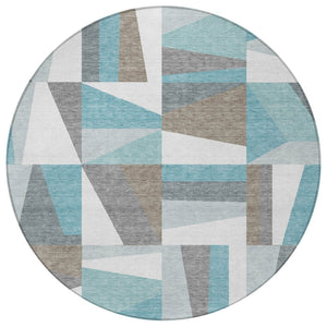 HomeRoots 8' Teal Blue Geometric Washable Area Rug - Stylish Indoor/Outdoor Accent for High Traffic Spaces 659546