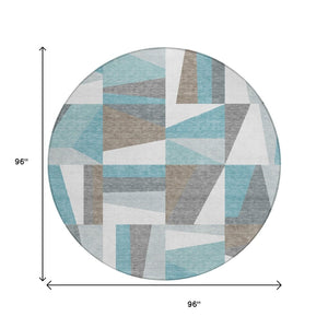 HomeRoots 8' Teal Blue Geometric Washable Area Rug - Stylish Indoor/Outdoor Accent for High Traffic Spaces 659546