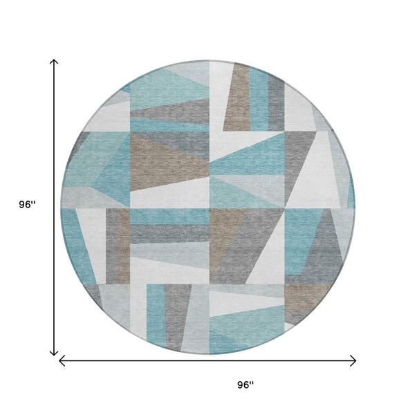 HomeRoots 8' Teal Blue Geometric Washable Area Rug - Stylish Indoor/Outdoor Accent for High Traffic Spaces 659546