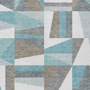 HomeRoots 8' X 10' Stylish Teal Blue, Ivory & Gray Geometric Rug – Washable, Durable, Perfect for Indoors & Outdoors! 659547