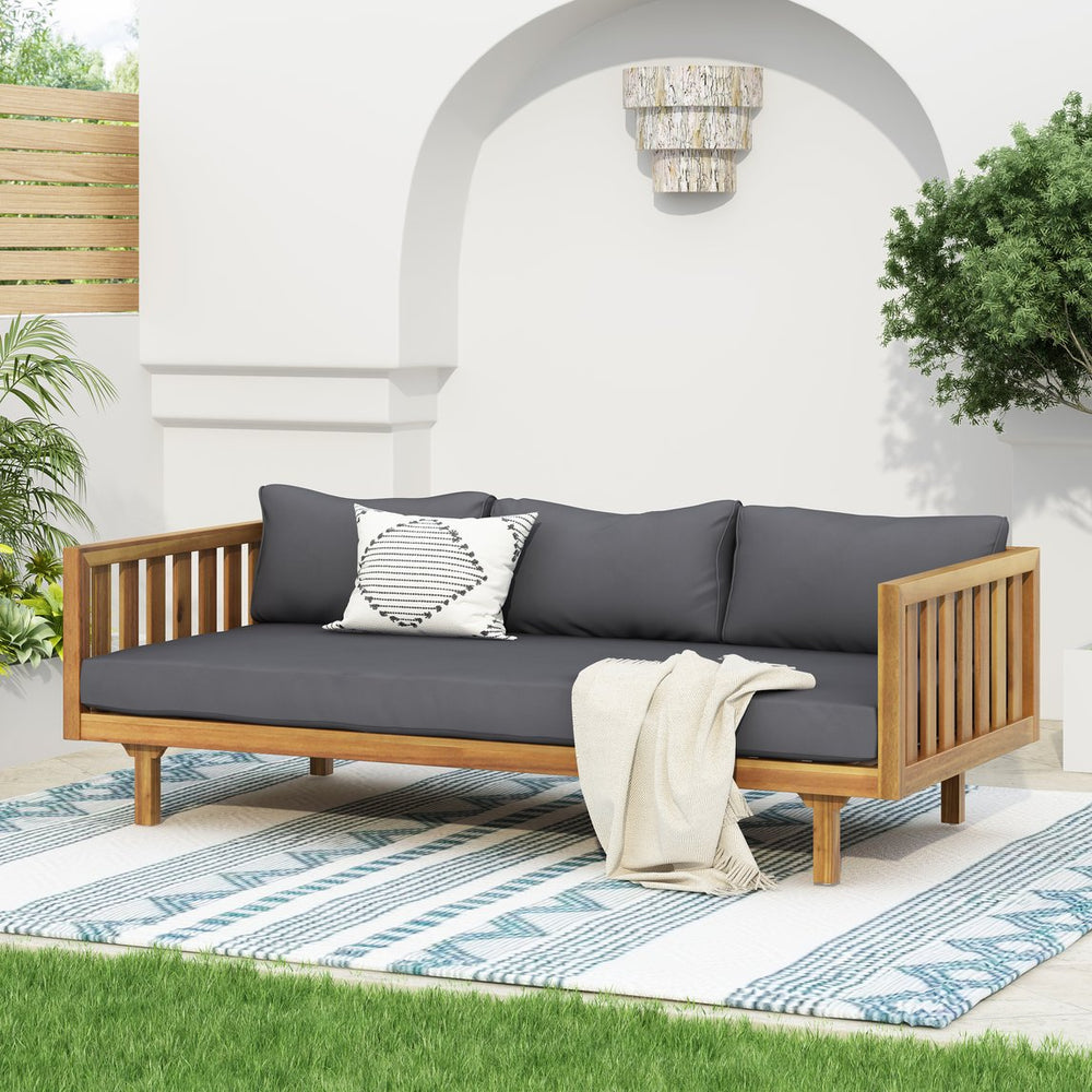 English Elm Christopher Knight Home® - Claremont 3-Seater Daybed - Elegant Dark Gray Acacia Wood Frame With Water-Resistant Cushions N770P205537A