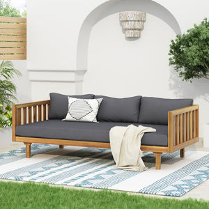 English Elm Christopher Knight Home® - Claremont 3-Seater Daybed - Elegant Dark Gray Acacia Wood Frame With Water-Resistant Cushions N770P205537A
