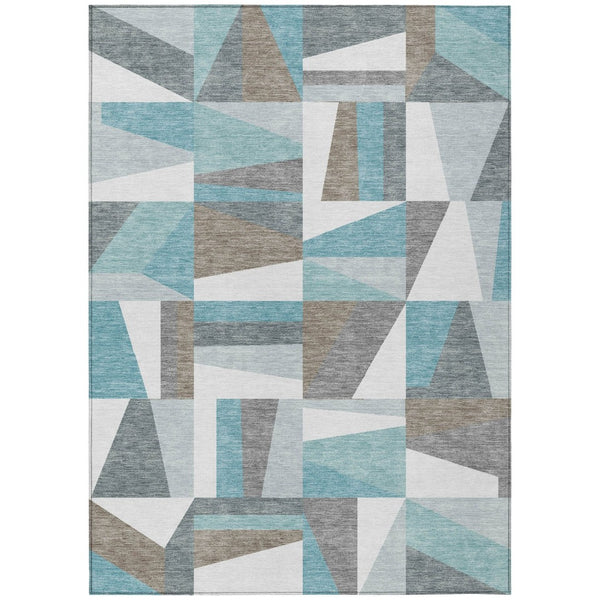 HomeRoots 10' Geometric Teal Blue, Ivory & Gray Area Rug - Stylish, Washable Indoor/Outdoor Comfort! 659549