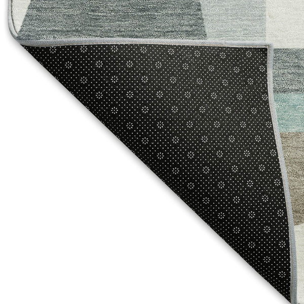 HomeRoots 10' Geometric Teal Blue, Ivory & Gray Area Rug - Stylish, Washable Indoor/Outdoor Comfort! 659549