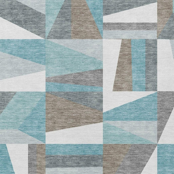 HomeRoots 10' Geometric Teal Blue, Ivory & Gray Area Rug - Stylish, Washable Indoor/Outdoor Comfort! 659549