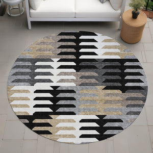HomeRoots 8' Geometric Washable Area Rug in Black, White & Wheat - Stylish, Durable for Indoor & Outdoor Use 659552