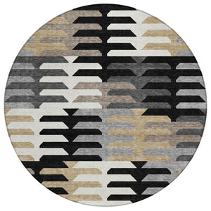 HomeRoots 8' Geometric Washable Area Rug in Black, White & Wheat - Stylish, Durable for Indoor & Outdoor Use 659552