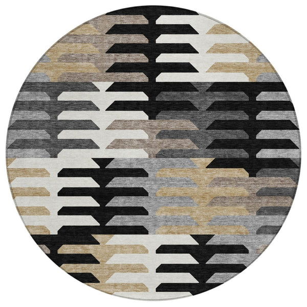 HomeRoots 8' Geometric Washable Area Rug in Black, White & Wheat - Stylish, Durable for Indoor & Outdoor Use 659552