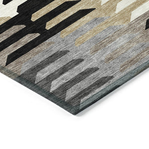 HomeRoots 8' Geometric Washable Area Rug in Black, White & Wheat - Stylish, Durable for Indoor & Outdoor Use 659552