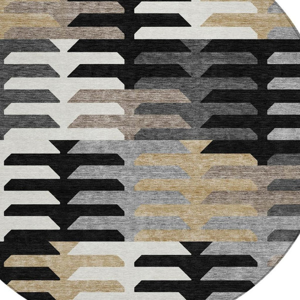 HomeRoots 8' Geometric Washable Area Rug in Black, White & Wheat - Stylish, Durable for Indoor & Outdoor Use 659552