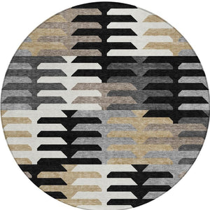 HomeRoots 8' Geometric Washable Area Rug in Black, White & Wheat - Stylish, Durable for Indoor & Outdoor Use 659552