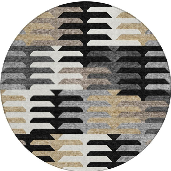 HomeRoots 8' Geometric Washable Area Rug in Black, White & Wheat - Stylish, Durable for Indoor & Outdoor Use 659552