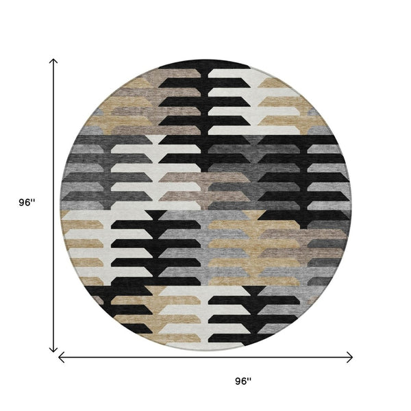HomeRoots 8' Geometric Washable Area Rug in Black, White & Wheat - Stylish, Durable for Indoor & Outdoor Use 659552