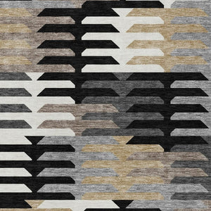 HomeRoots 8' X 10' Geometric Washable Area Rug in Black, White & Wheat - Durable for Indoor/Outdoor Use! 659553