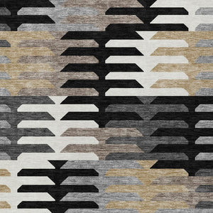 HomeRoots 9' X 12' Geometric Black, White & Wheat Area Rug - Durable, Washable, Indoor/Outdoor Versatile Style 659554
