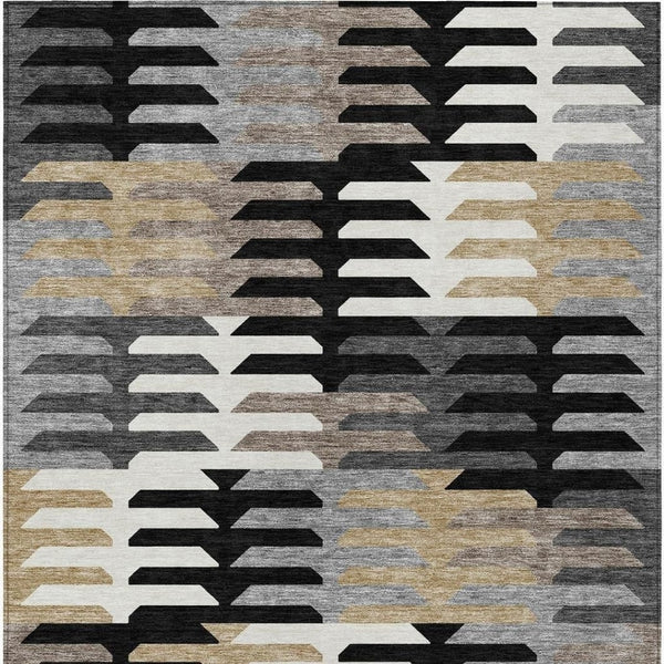 HomeRoots 10' Modern Geometric Area Rug - Black, White & Wheat - Durable, Washable Indoor/Outdoor Design! 659555