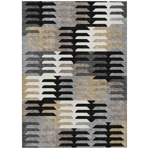 HomeRoots 10' Modern Geometric Area Rug - Black, White & Wheat - Durable, Washable Indoor/Outdoor Design! 659555