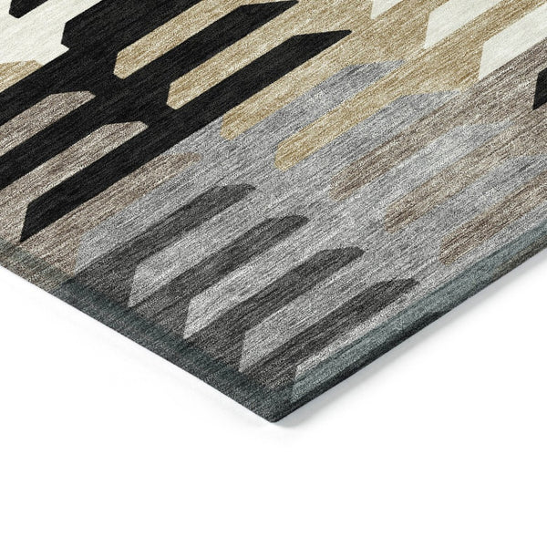 HomeRoots 10' Modern Geometric Area Rug - Black, White & Wheat - Durable, Washable Indoor/Outdoor Design! 659555