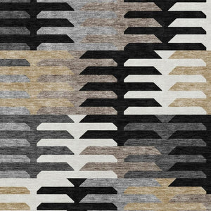 HomeRoots 10' Modern Geometric Area Rug - Black, White & Wheat - Durable, Washable Indoor/Outdoor Design! 659555