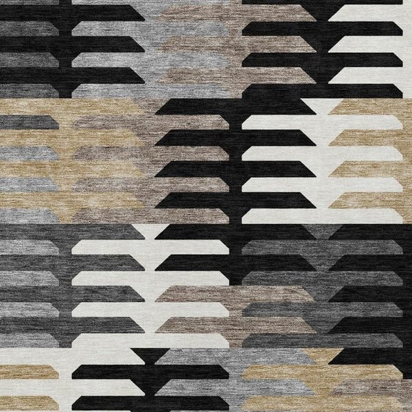 HomeRoots 10' Modern Geometric Area Rug - Black, White & Wheat - Durable, Washable Indoor/Outdoor Design! 659555