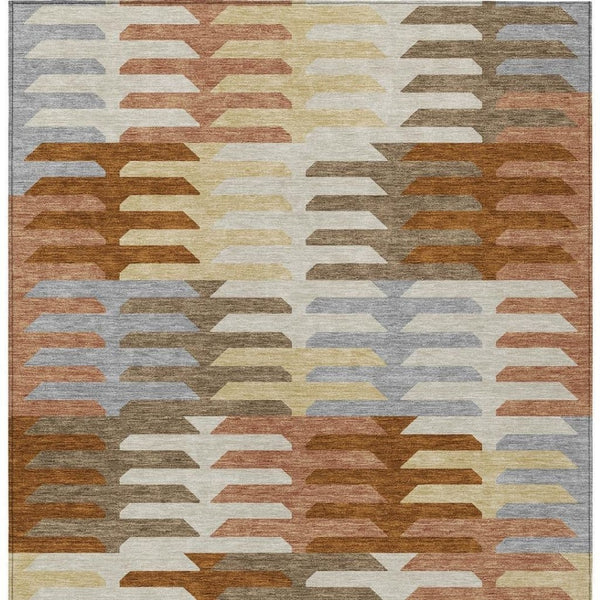 HomeRoots 5' Copper, Wheat & Beige Geometric Indoor-Outdoor Area Rug – Durable, Washable & Stylish Design! 659557