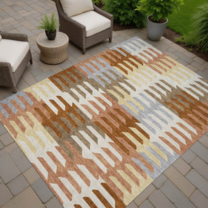 HomeRoots 5' Copper, Wheat & Beige Geometric Indoor-Outdoor Area Rug – Durable, Washable & Stylish Design! 659557