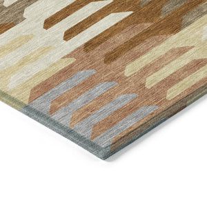 HomeRoots 5' Copper, Wheat & Beige Geometric Indoor-Outdoor Area Rug – Durable, Washable & Stylish Design! 659557