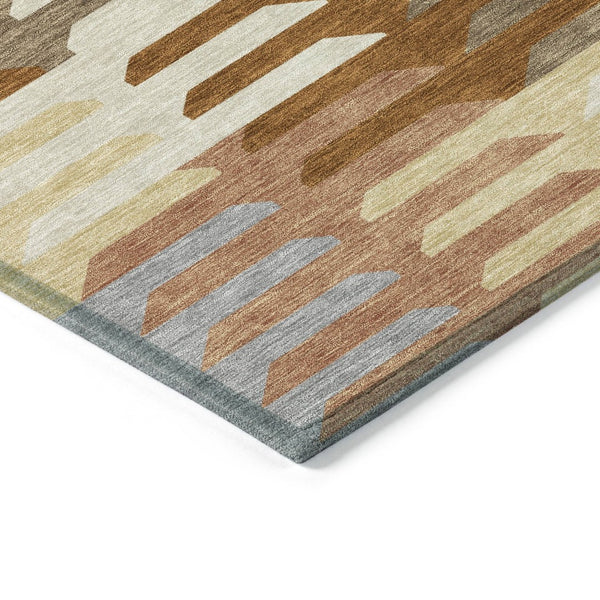 HomeRoots 5' Copper, Wheat & Beige Geometric Indoor-Outdoor Area Rug – Durable, Washable & Stylish Design! 659557