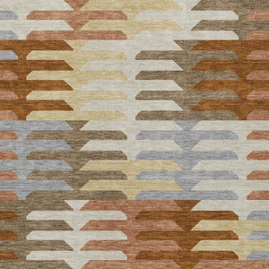 HomeRoots 5' Copper, Wheat & Beige Geometric Indoor-Outdoor Area Rug – Durable, Washable & Stylish Design! 659557