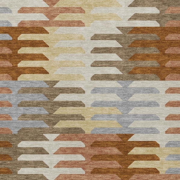 HomeRoots 5' Copper, Wheat & Beige Geometric Indoor-Outdoor Area Rug – Durable, Washable & Stylish Design! 659557