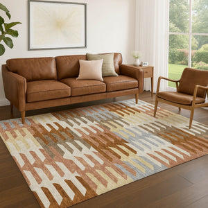 HomeRoots 5' Copper, Wheat & Beige Geometric Indoor-Outdoor Area Rug – Durable, Washable & Stylish Design! 659557