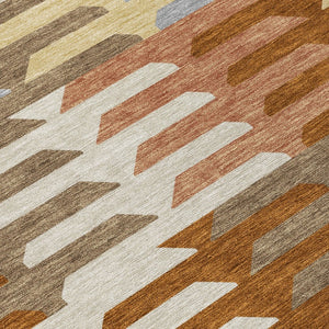 HomeRoots 8' Stylish Copper and Beige Round Geometric Washable Area Rug for Indoor and Outdoor Spaces 659558