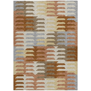 HomeRoots 8' X 10' Contemporary Copper Beige Geometric Indoor Outdoor Area Rug - Washable & Durable Design 659559