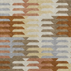 HomeRoots 10' Copper Wheat and Beige Geometric Indoor Outdoor Area Rug - Stylish, Washable, Durable Design! 659561