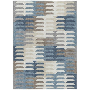 HomeRoots 5' Geometric Denim Blue, Beige & Ivory Area Rug – Washable, Durable for Indoor & Outdoor Use! 659563