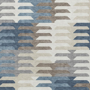 HomeRoots 5' Geometric Denim Blue, Beige & Ivory Area Rug – Washable, Durable for Indoor & Outdoor Use! 659563