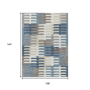HomeRoots 9' X 12' Stylish Denim Blue Area Rug - Geometric Design, Washable for Indoor/Outdoor Use, Durable & Elegant 659566
