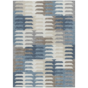 HomeRoots 10' X 14' Washable Geometric Area Rug in Denim Blue, Beige & Ivory for Indoor & Outdoor Durability 659567