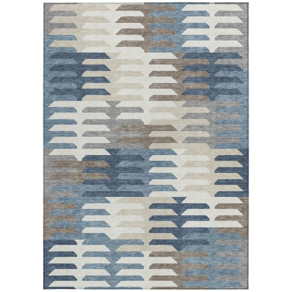 HomeRoots 10' X 14' Washable Geometric Area Rug in Denim Blue, Beige & Ivory for Indoor & Outdoor Durability 659567