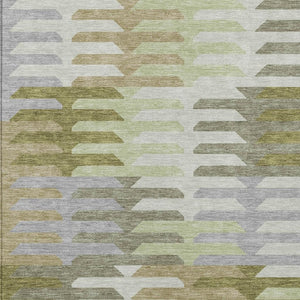 HomeRoots 5' Modern Fern Green Gray Ivory Geometric Washable Area Rug for Indoor & Outdoor Spaces 659569