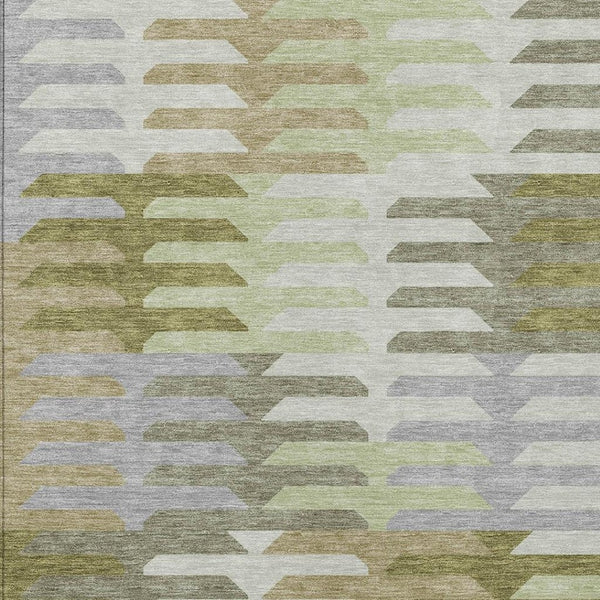 HomeRoots 5' Modern Fern Green Gray Ivory Geometric Washable Area Rug for Indoor & Outdoor Spaces 659569