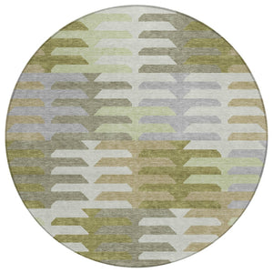 HomeRoots 8' Fern Green, Gray & Ivory Round Geometric Area Rug – Washable, Durable for Indoor/Outdoor Use! 659570