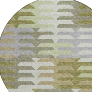 HomeRoots 8' Fern Green, Gray & Ivory Round Geometric Area Rug – Washable, Durable for Indoor/Outdoor Use! 659570