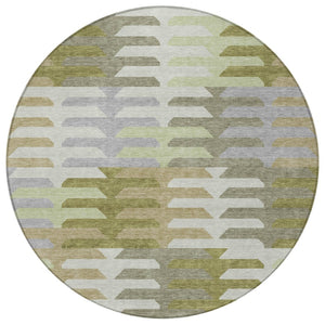 HomeRoots 8' Fern Green, Gray & Ivory Round Geometric Area Rug – Washable, Durable for Indoor/Outdoor Use! 659570
