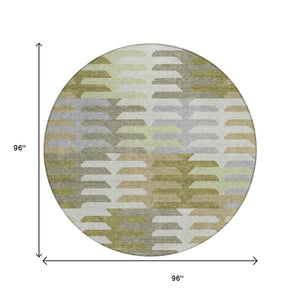 HomeRoots 8' Fern Green, Gray & Ivory Round Geometric Area Rug – Washable, Durable for Indoor/Outdoor Use! 659570