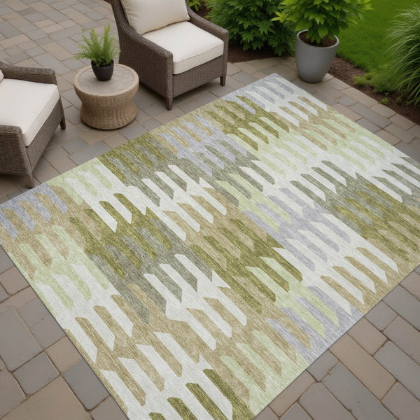 HomeRoots 8' X 10' Fern Green Gray Ivory Geometric Area Rug - Stylish, Washable, Indoor/Outdoor Durability! 659571